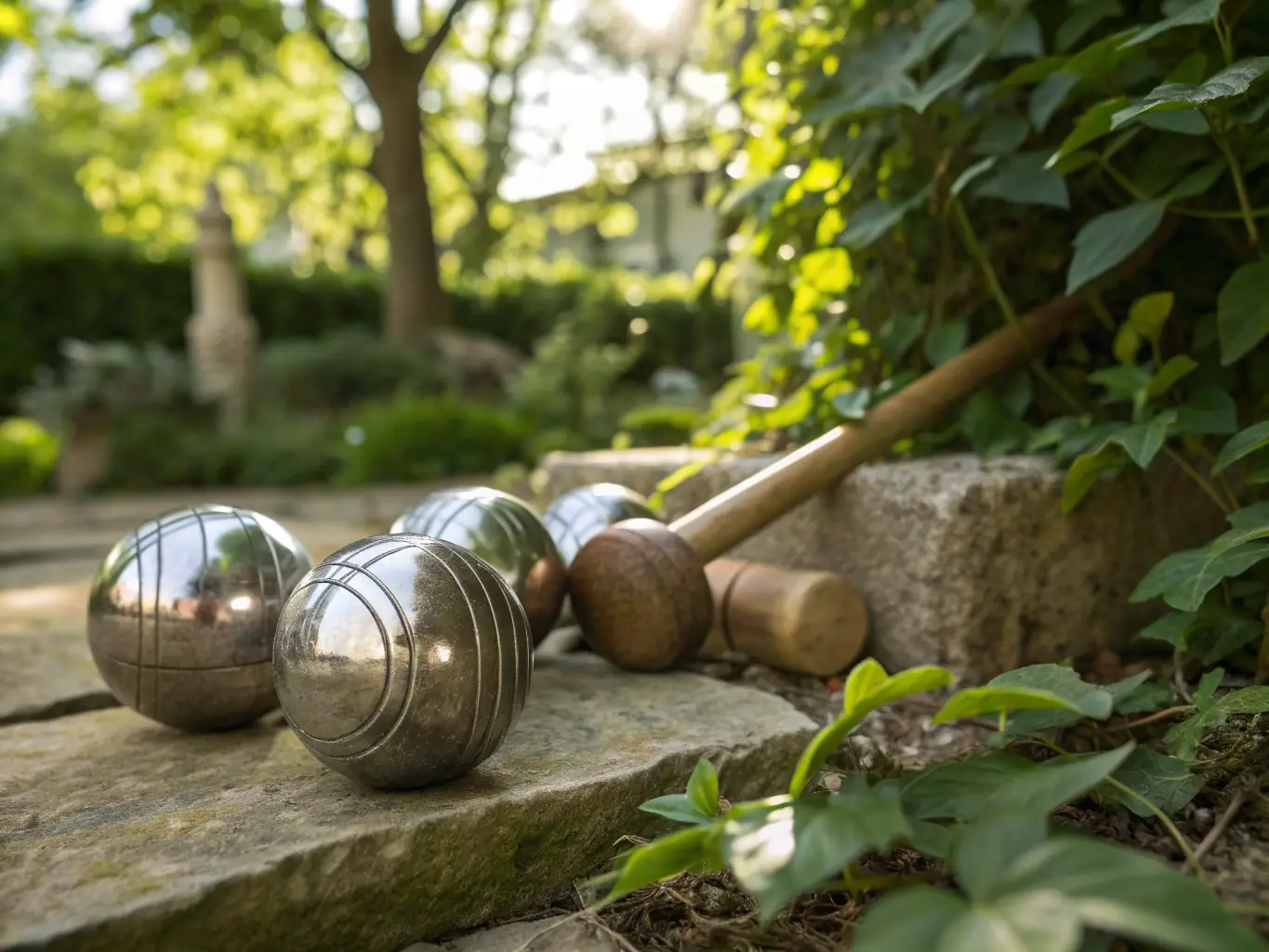 A close-up shot of pétanque balls being thrown and landing near the cochonnet, highlighting the precision and skill involved in the sport.