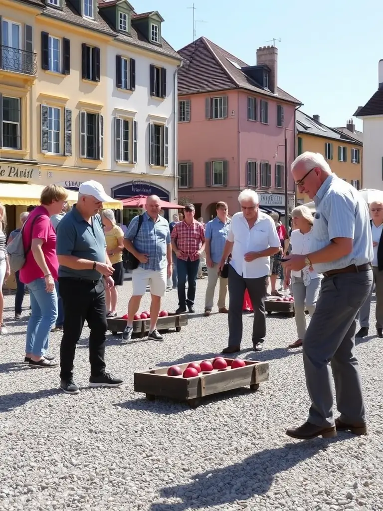 An image of club members participating in a friendly pétanque tournament, emphasizing the social and competitive aspects of the club's activities.